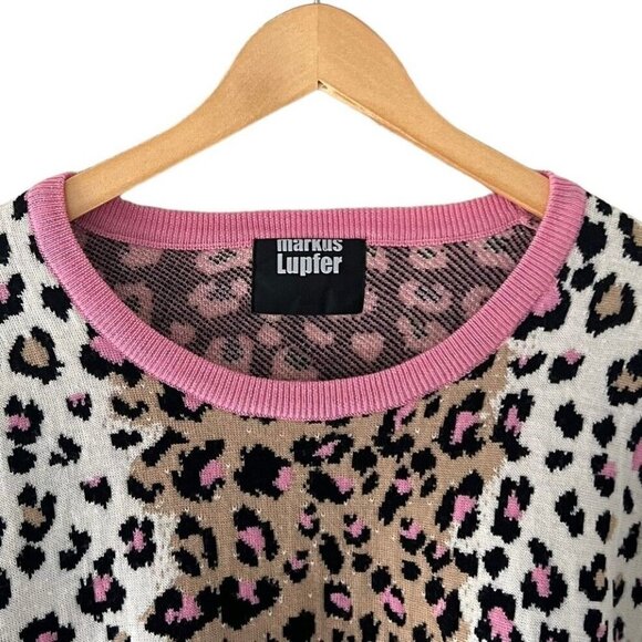 Markus Lupfer Natalie Leopard Pink Sweater Jumper Sz Small 100% Merino Wool $420 - Picture 3 of 14